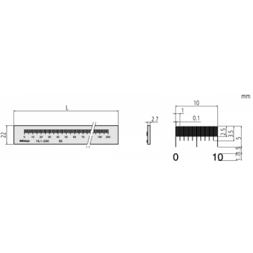 Mitutoyo Working Glass Scale + GB Inspection Certificate, 0.1mm+